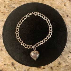 925 Sterling Silver Bracelet & Puffy Heart Charm